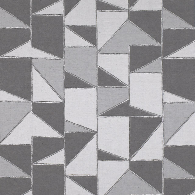 Tonal grey geometric textile with charcoal and silver angular blocks