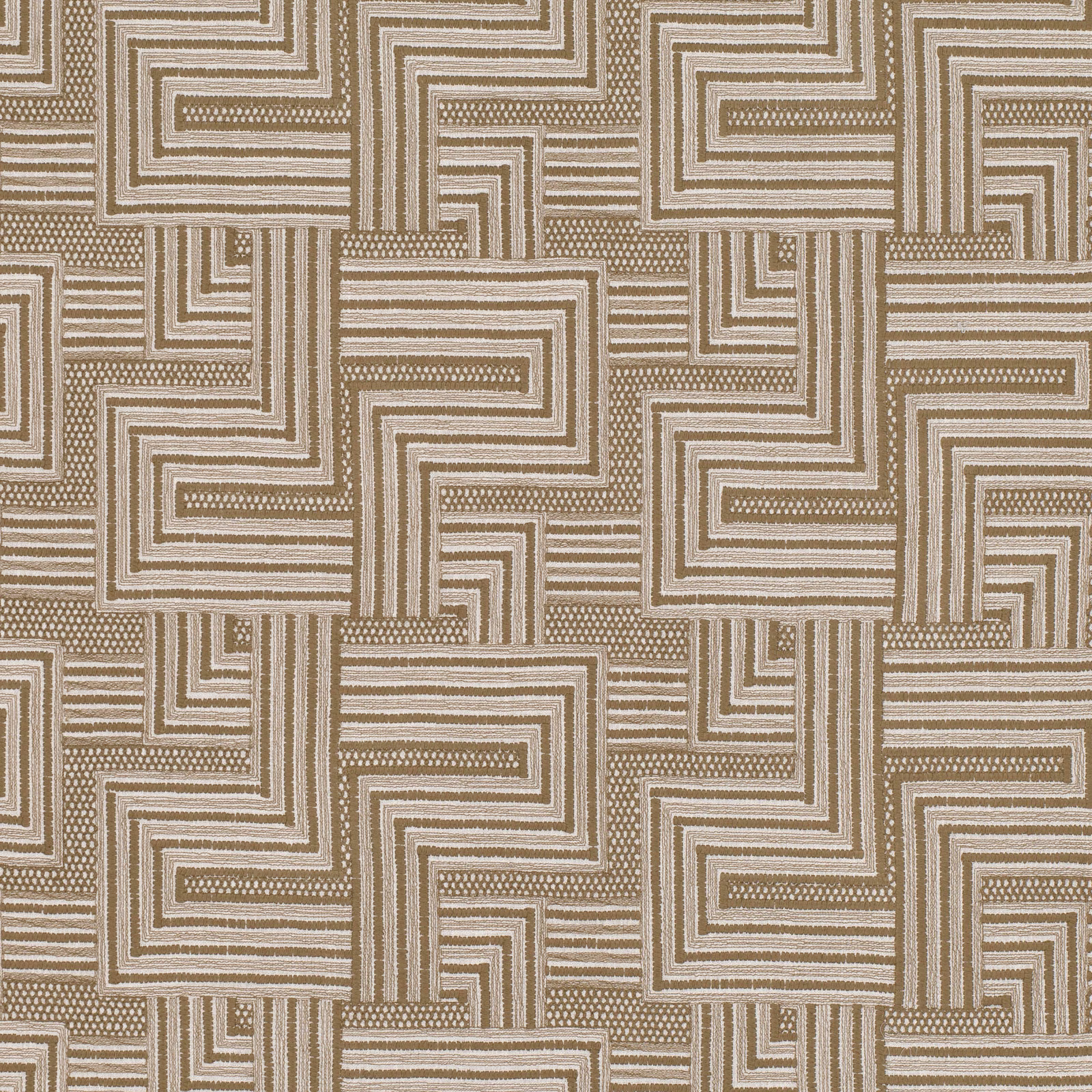 Warm taupe and cream interlocking maze pattern with a tactile woven surface