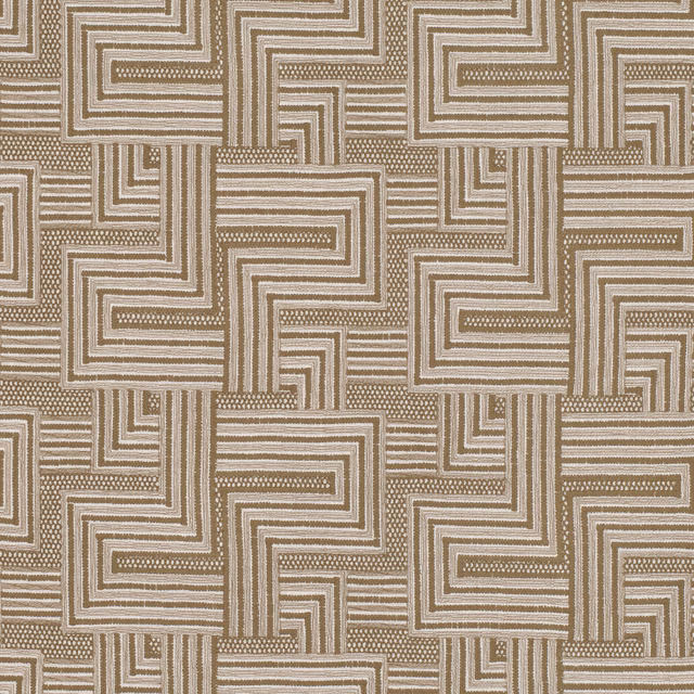 Warm taupe and cream interlocking maze pattern with a tactile woven surface