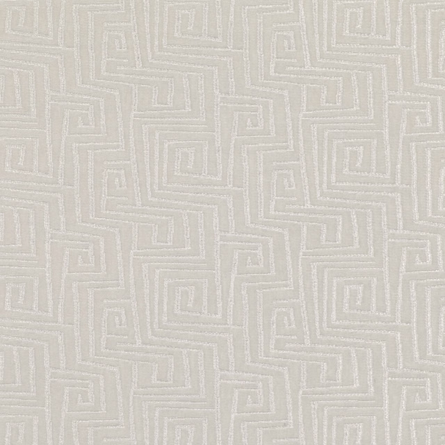 Pale greige woven textile with raised ivory maze lines in repeating geometric squares