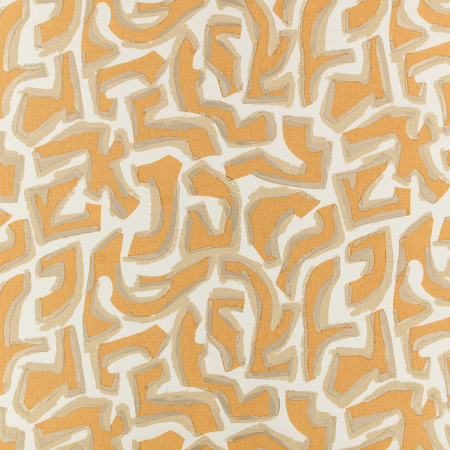 Warm tobacco, cream and pale grey abstract angular motif on textured fabric