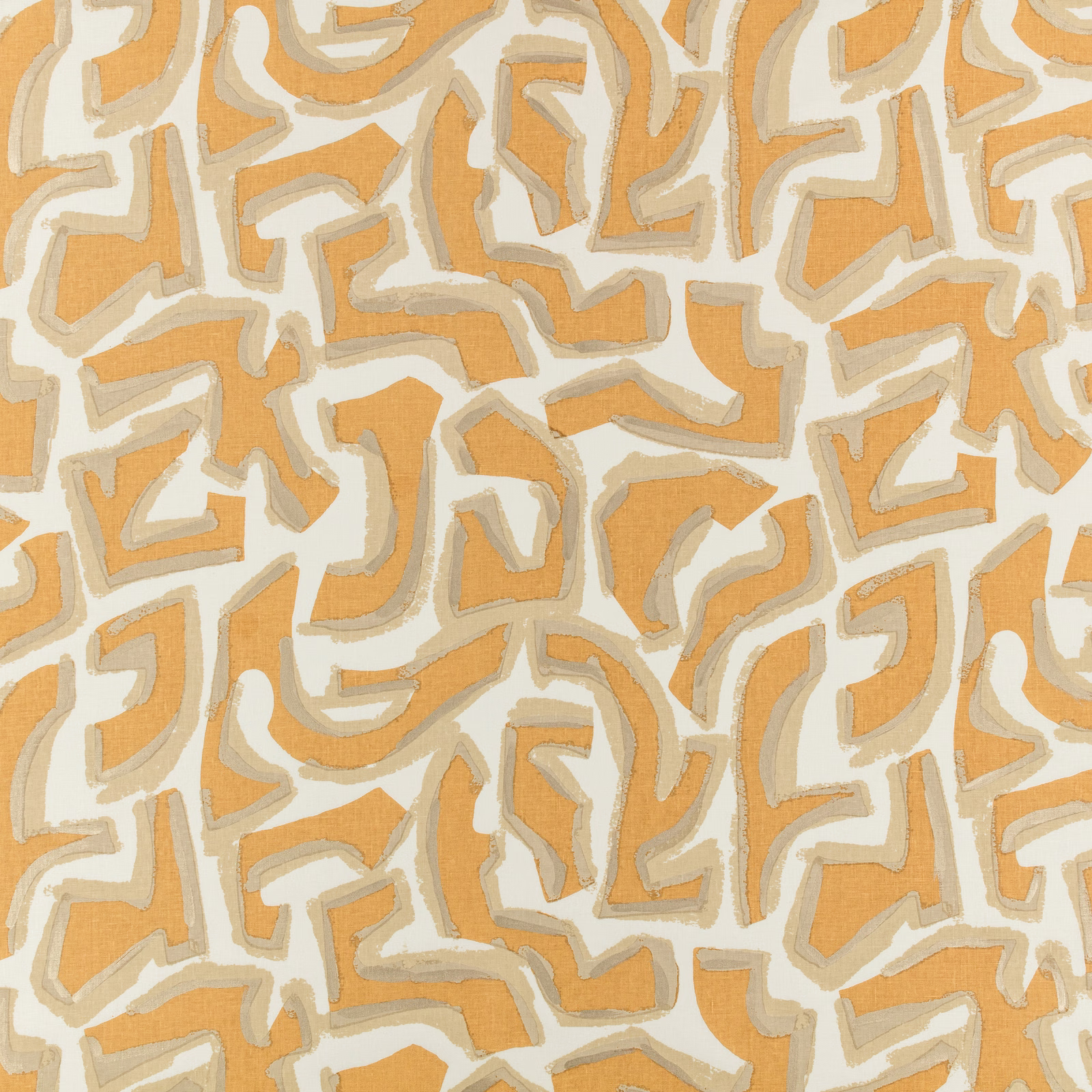 Tobacco and cream abstract angular brushstroke fabric with taupe shading