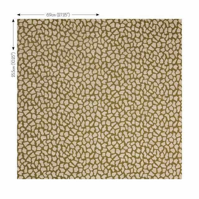 Muted olive-green textile with sand pebble-like fragments in a dense all-over pattern