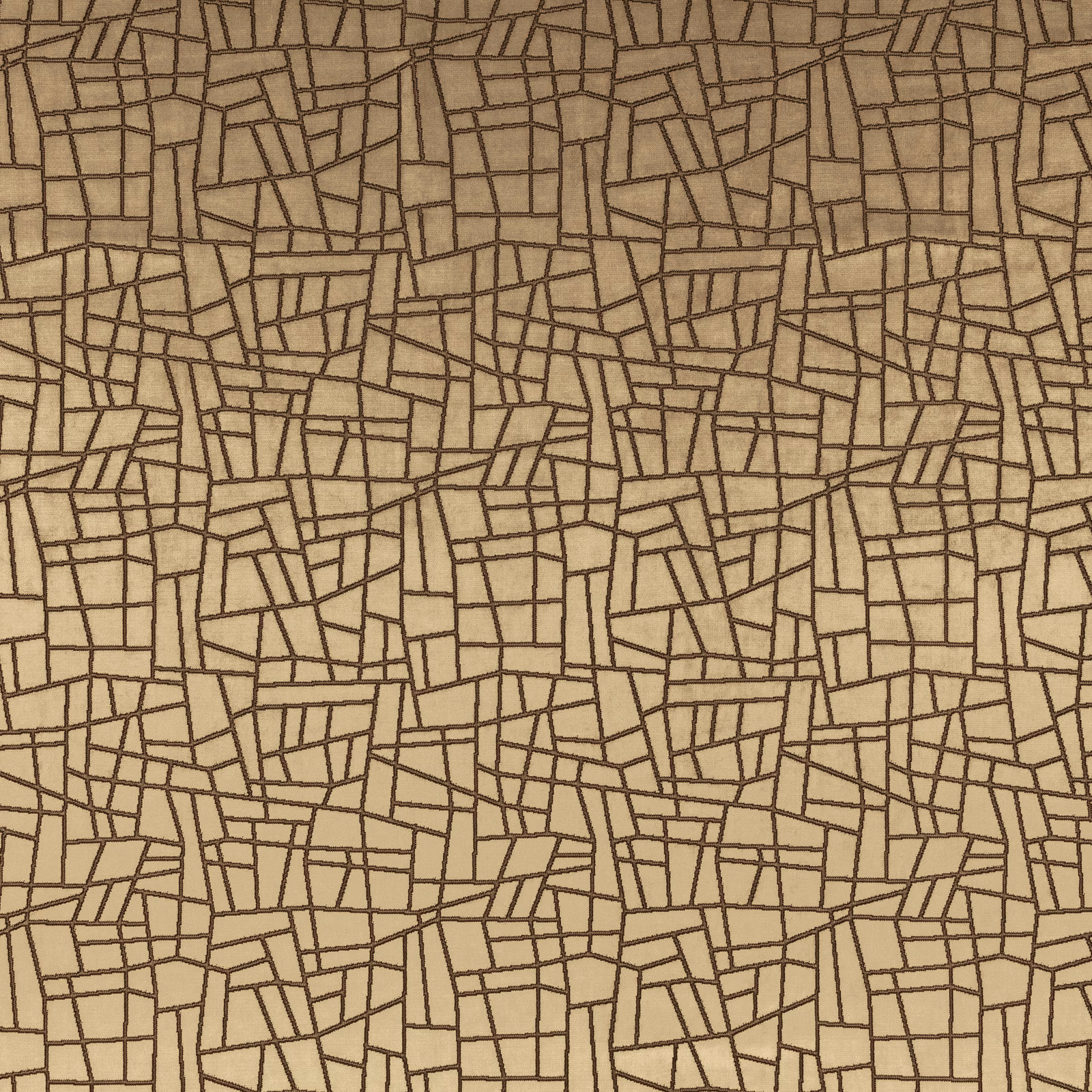 Warm tobacco-brown fabric with a dense dark angular grid motif