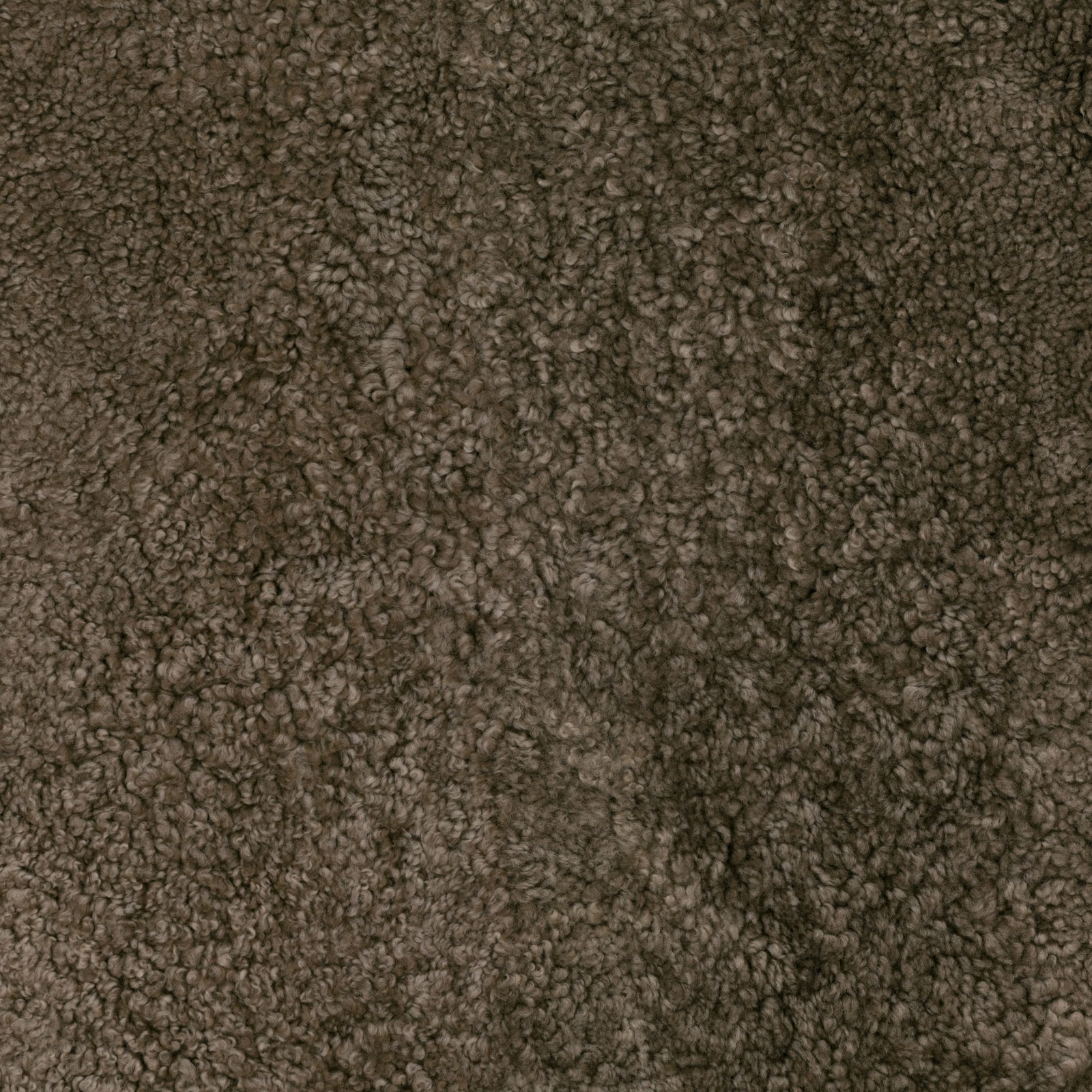 Deep warm taupe fabric with dense curly pile and softly shadowed texture