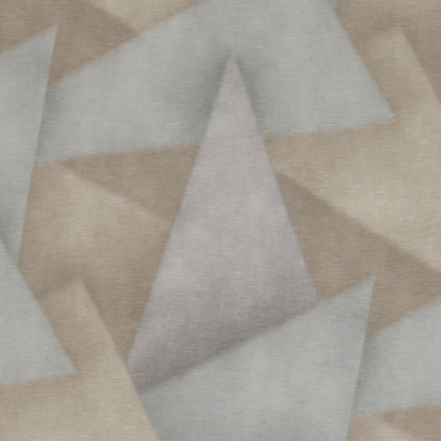 Pale blue-grey, taupe and mauve angular triangles across a softly textured textile swatch
