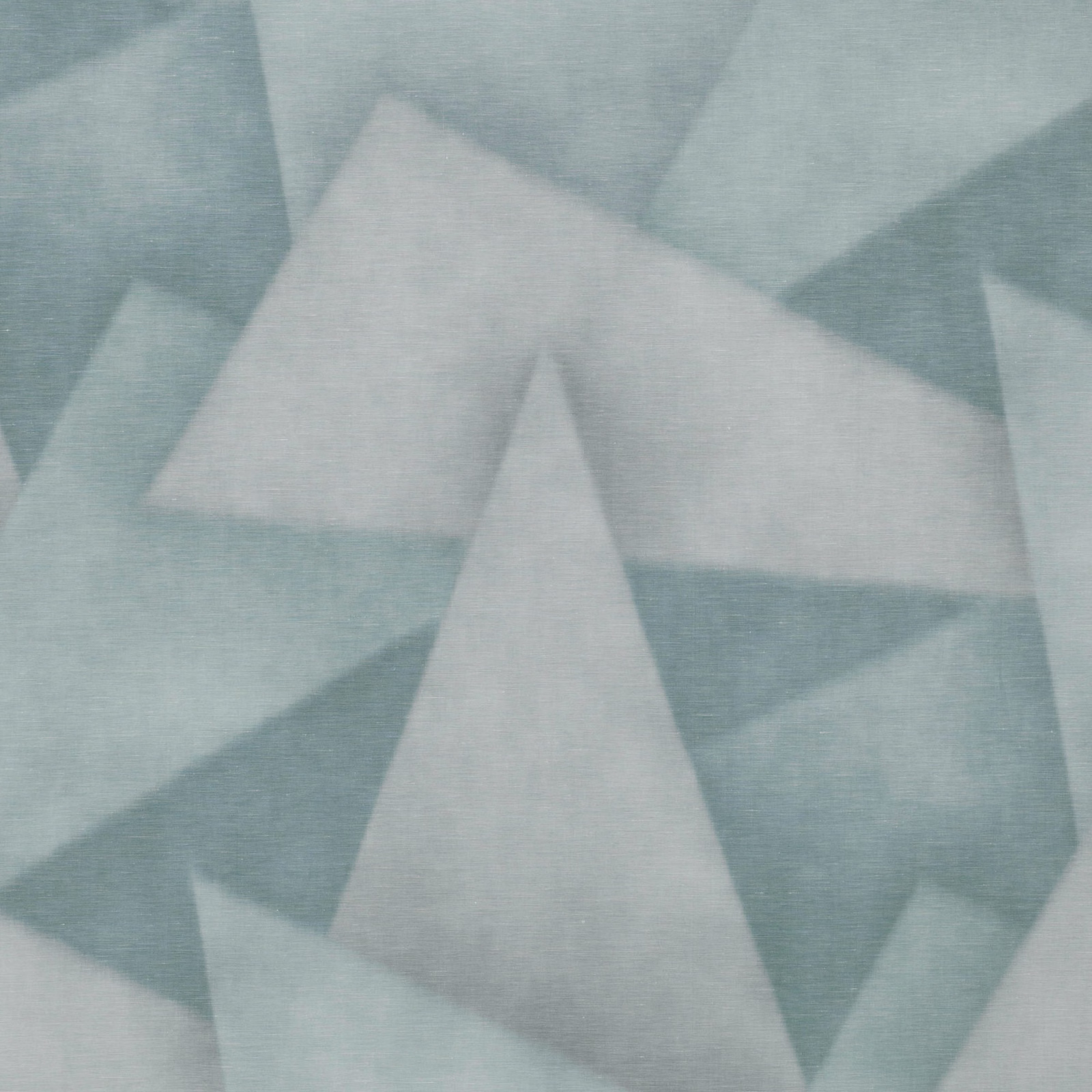 Muted verdigris geometric triangles on a finely striated woven fabric