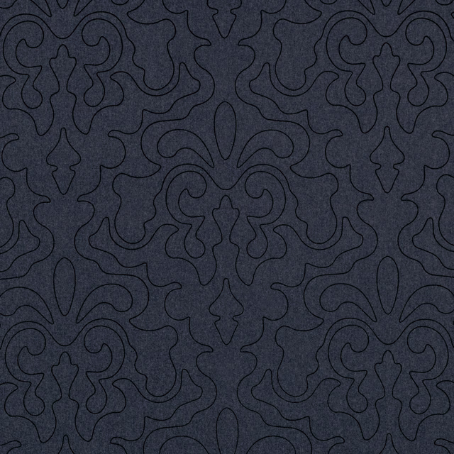Deep aviator-blue textured ground with charcoal outlined scrolling damask motifs
