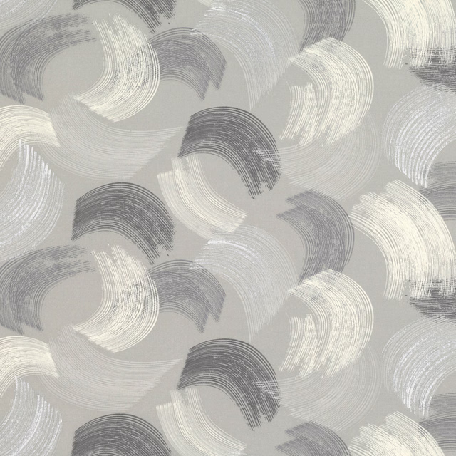 Silver-grey textile with ivory and charcoal crescent brushstrokes in a tactile repeat