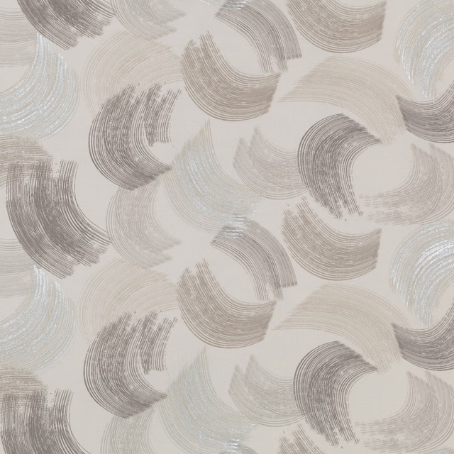 Warm ivory Spinner Linen with taupe and pale blue brushed arc motifs