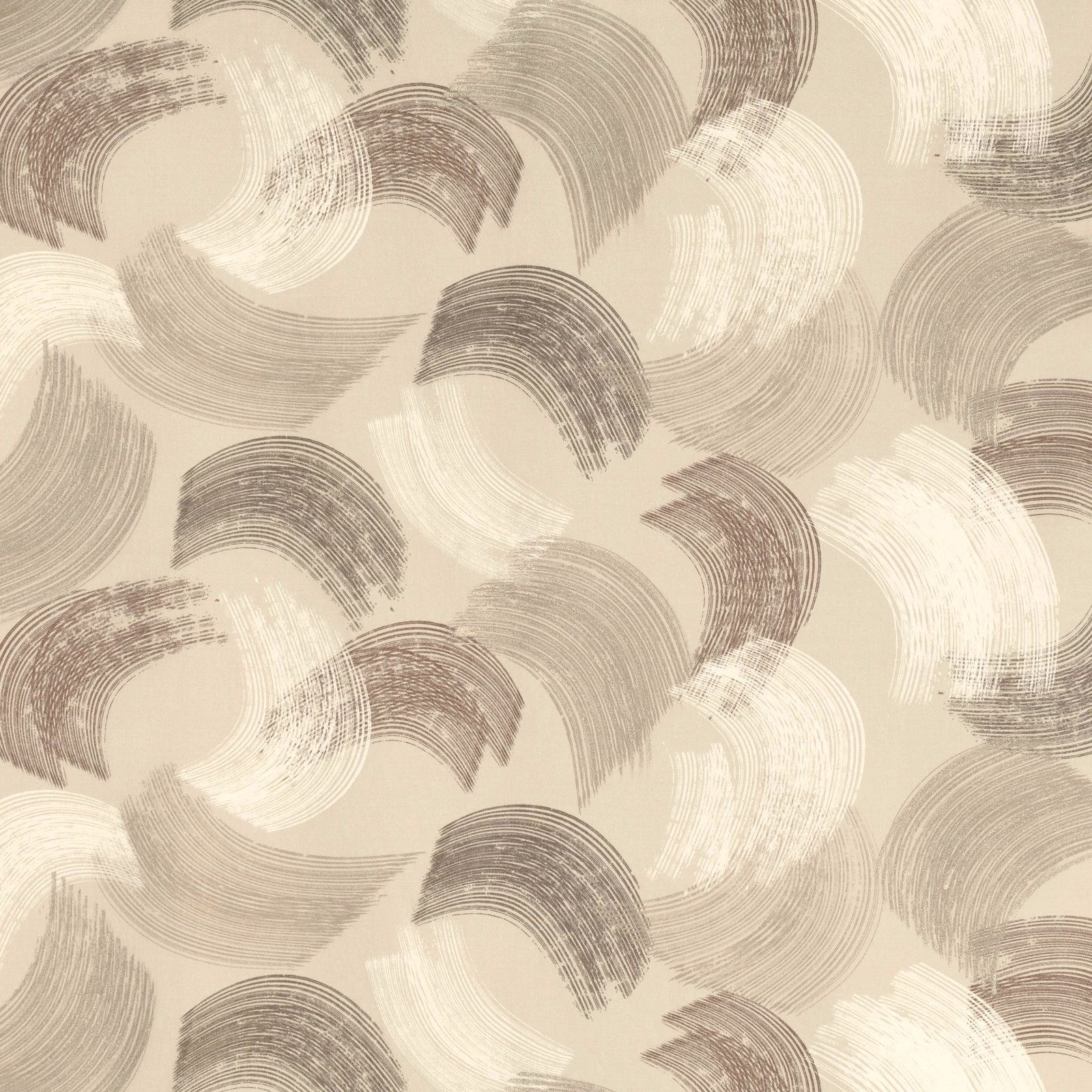 Warm cream fabric with layered taupe and ivory curved brushstroke motifs