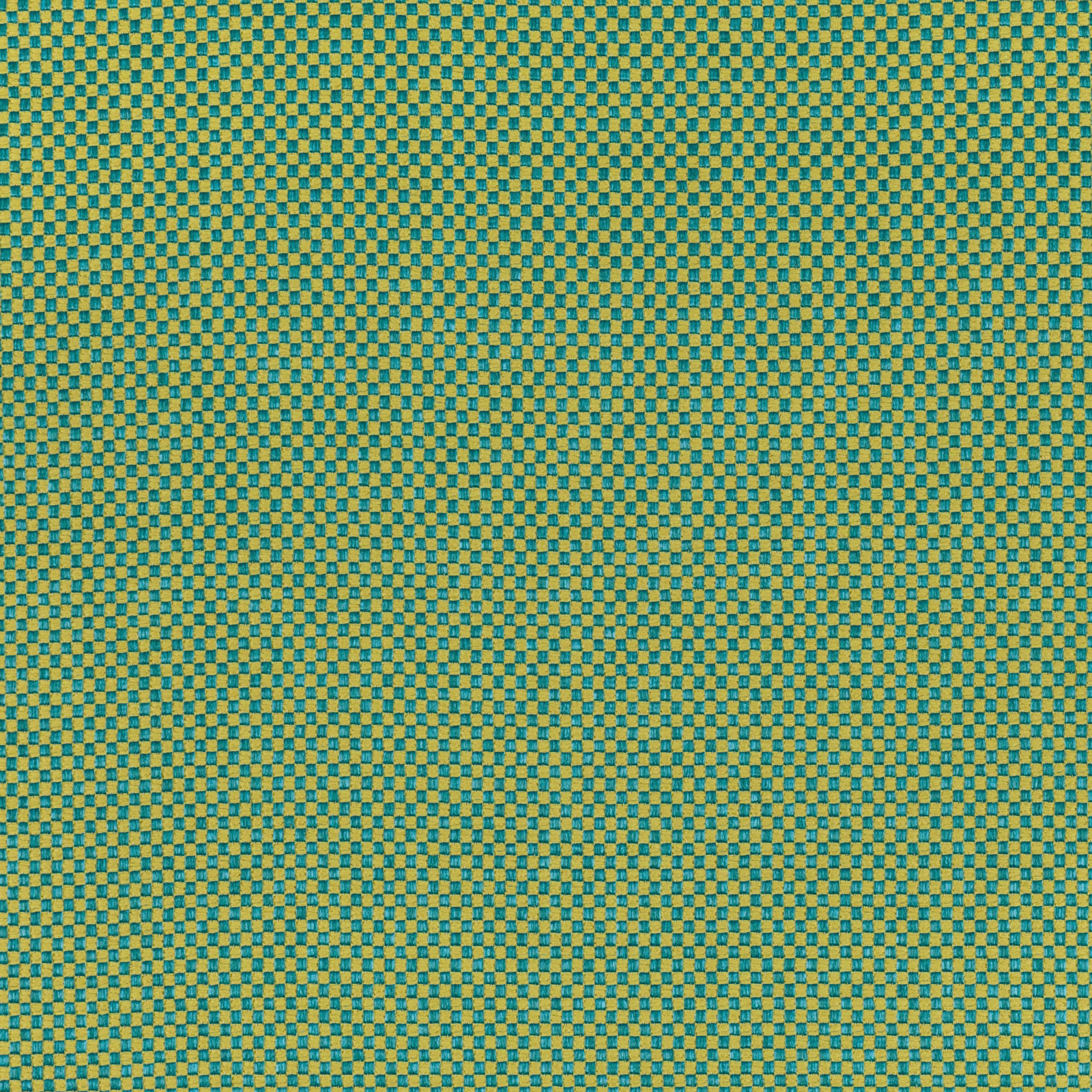 Dense teal and ochre micro-check woven fabric with a richly textured surface