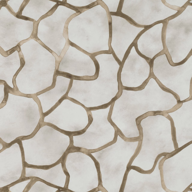 Pale stone outdoor fabric with large taupe-brown branching organic lines