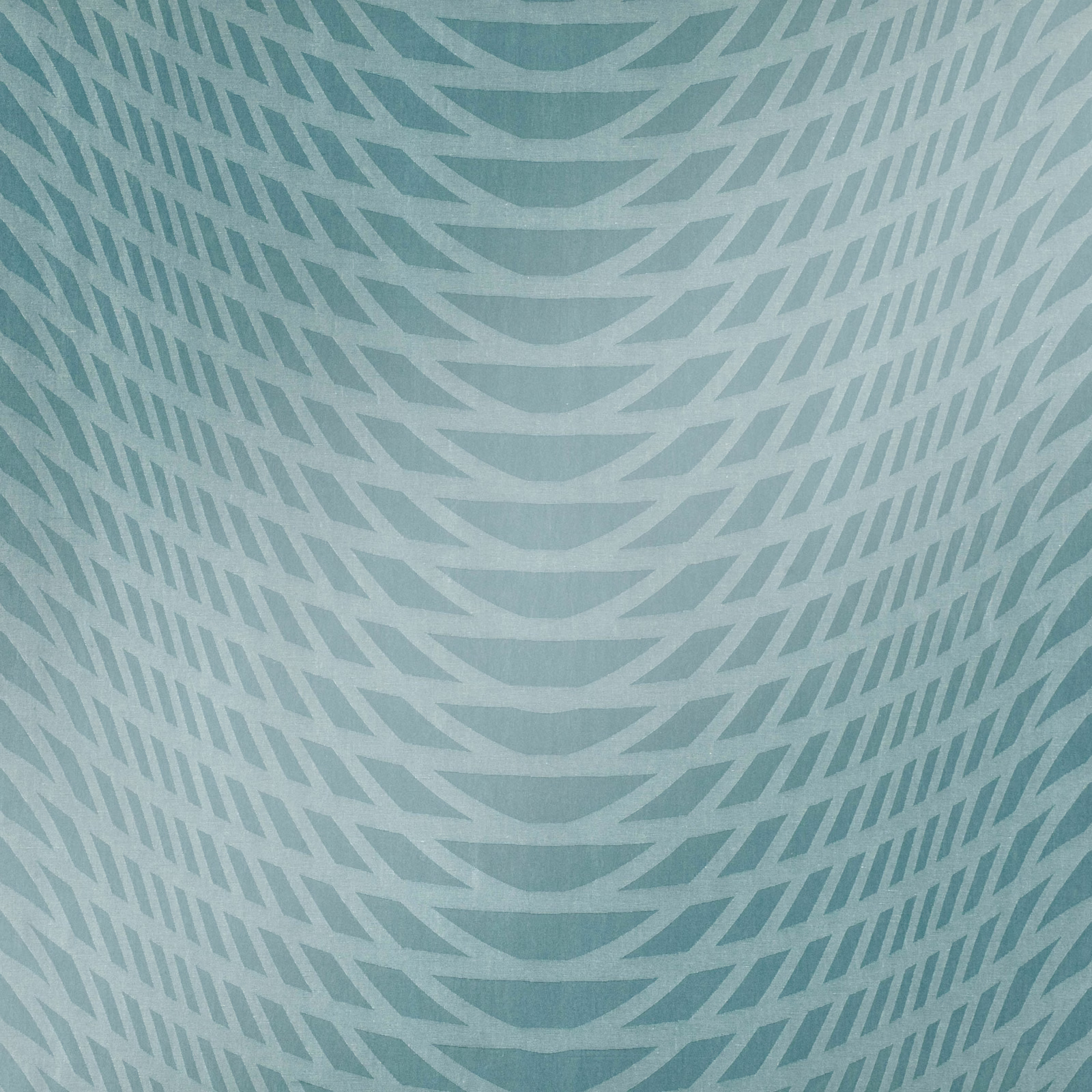 Cool lagoon teal fabric with pale curved chevrons and softly textured surface