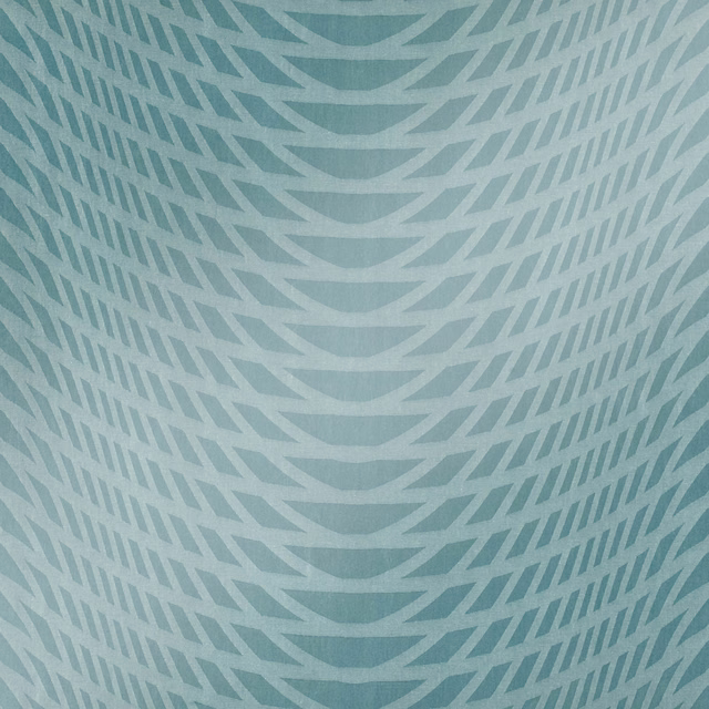 Cool lagoon teal fabric with pale curved chevrons and softly textured surface