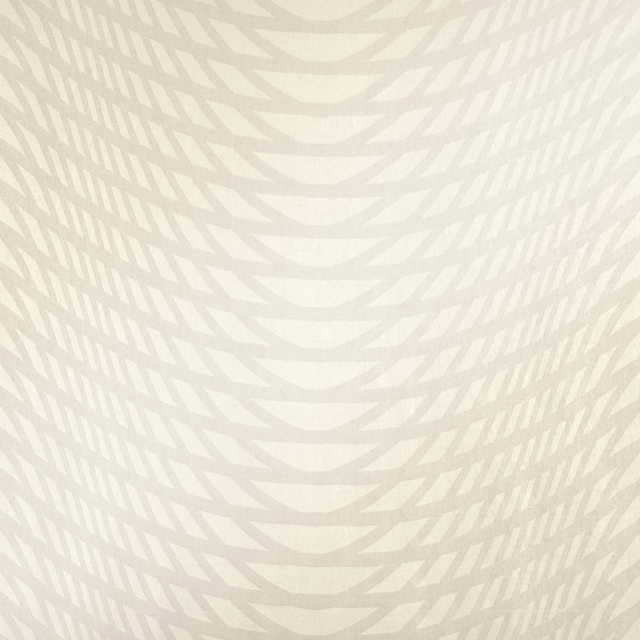 Warm ivory textile with pale greige curved radiating lattice motif