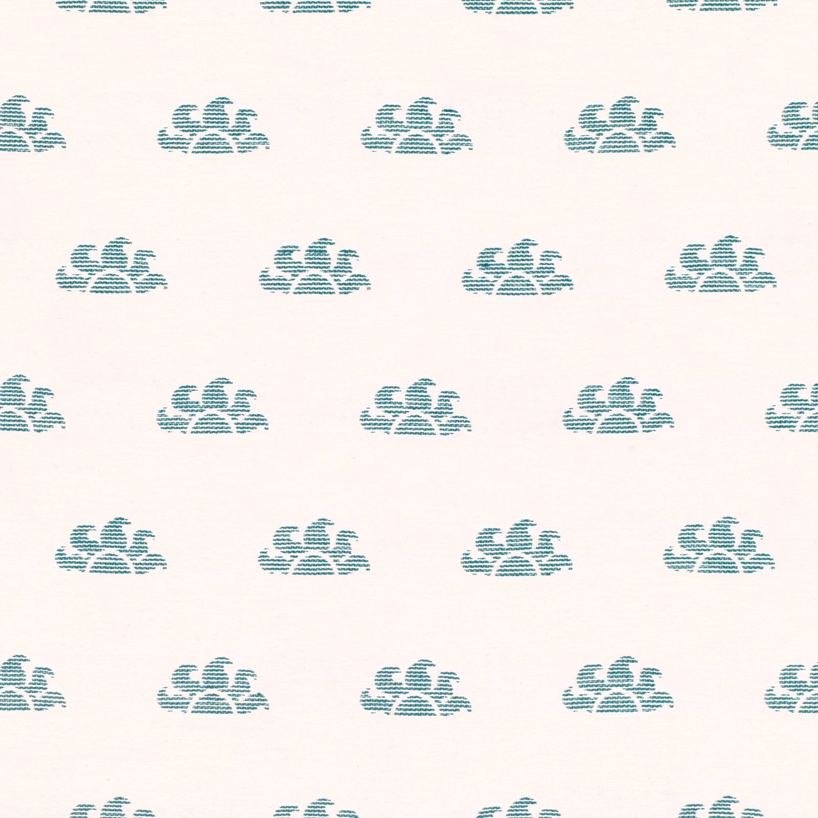 Warm cream fabric with small lagoon-teal floral motifs and broken horizontal texture