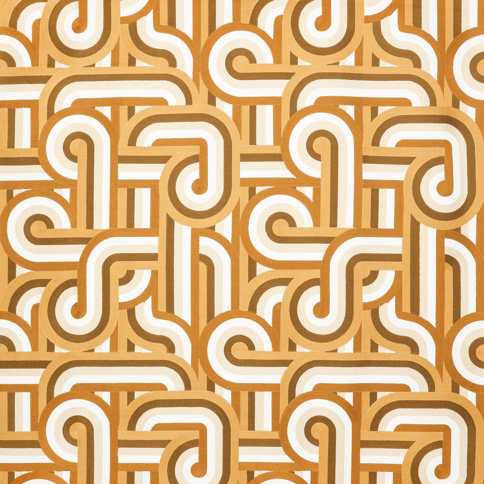 Tobacco and cream interlocking loop pattern with ochre and brown outlines