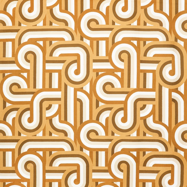 Tobacco and cream interlocking loop pattern with ochre and brown outlines
