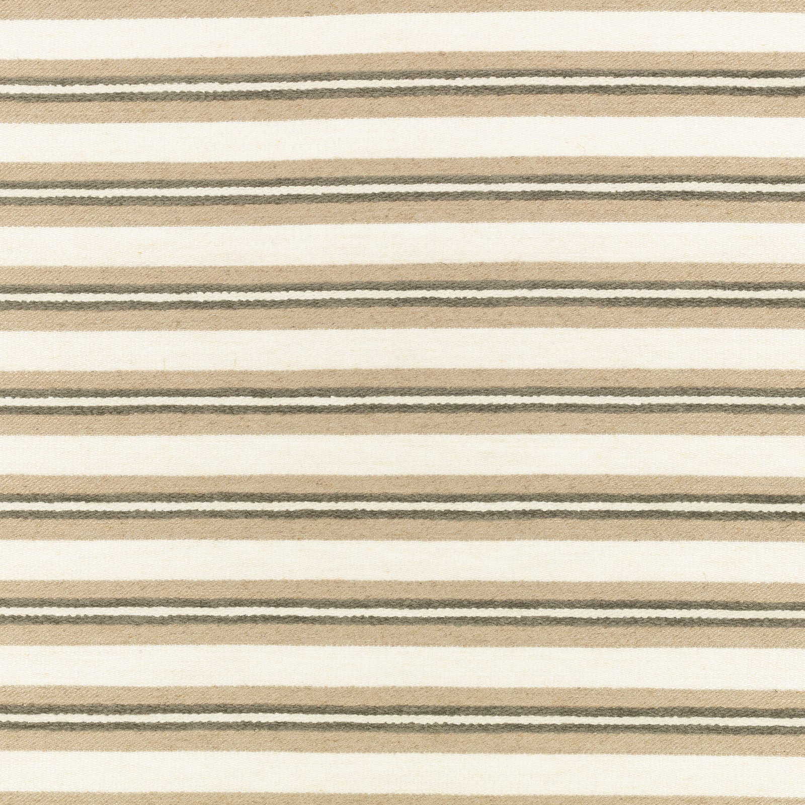Ivory woven fabric with irregular horizontal taupe and grey-brown stripes
