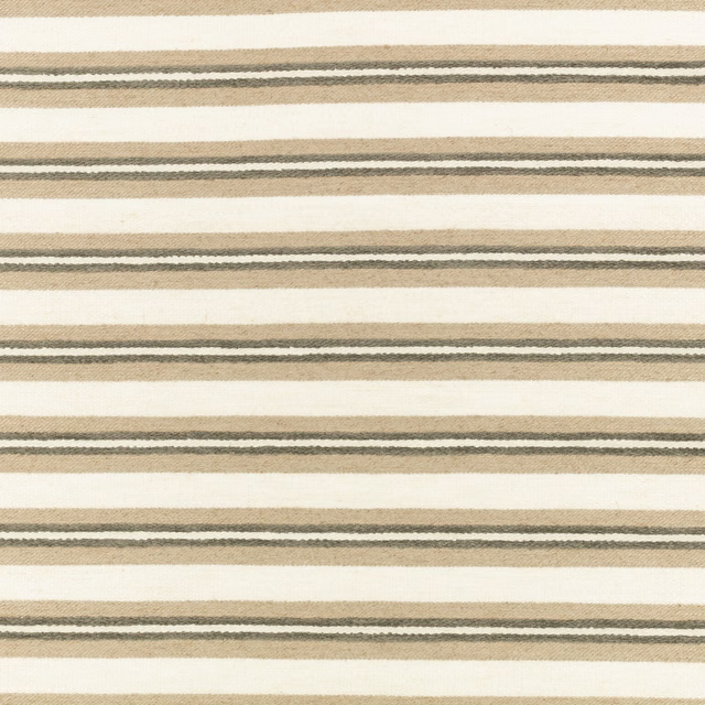 Ivory woven fabric with irregular horizontal taupe and grey-brown stripes