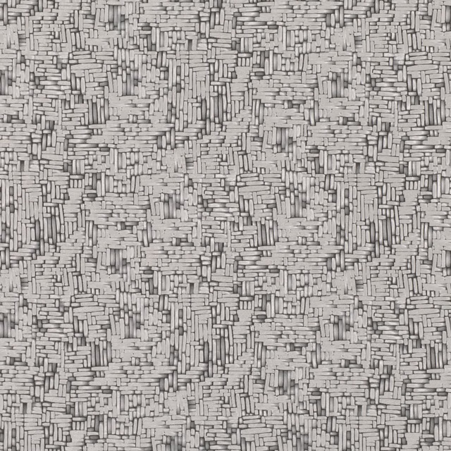 Close-up of pale mercury-grey fabric with dense irregular rectangular bar texture