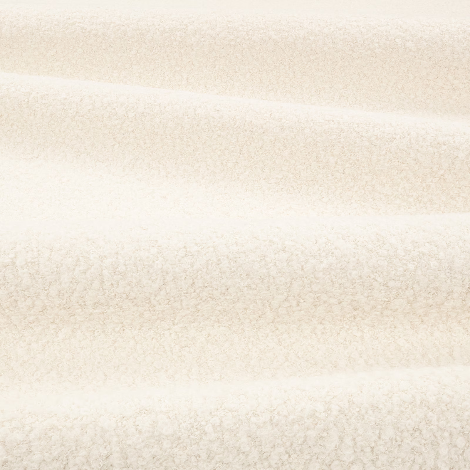 Warm ivory bouclé fabric with soft horizontal beige bands and dense looped texture