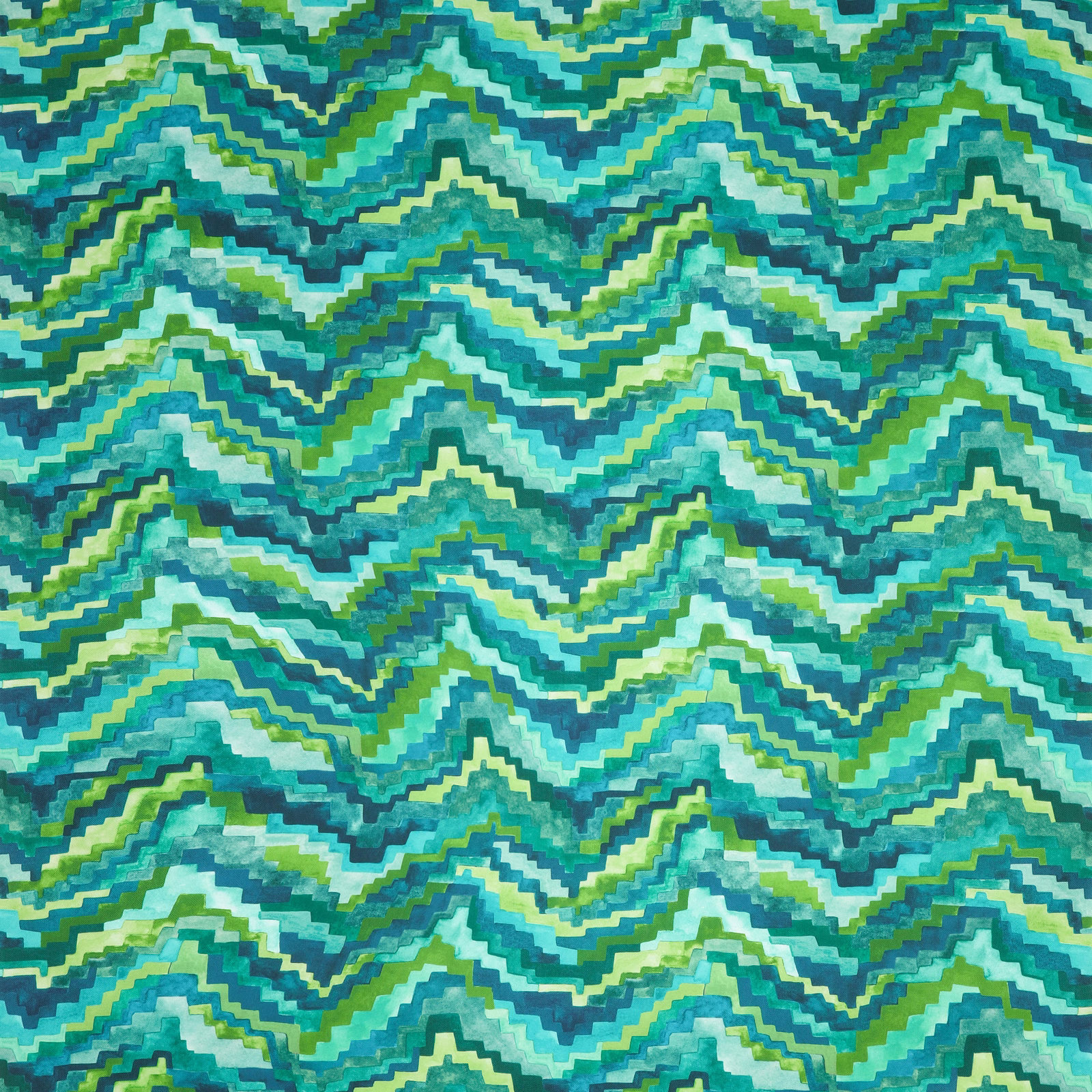 Close-up of pixelated teal, turquoise and green zigzags with deep blue accents