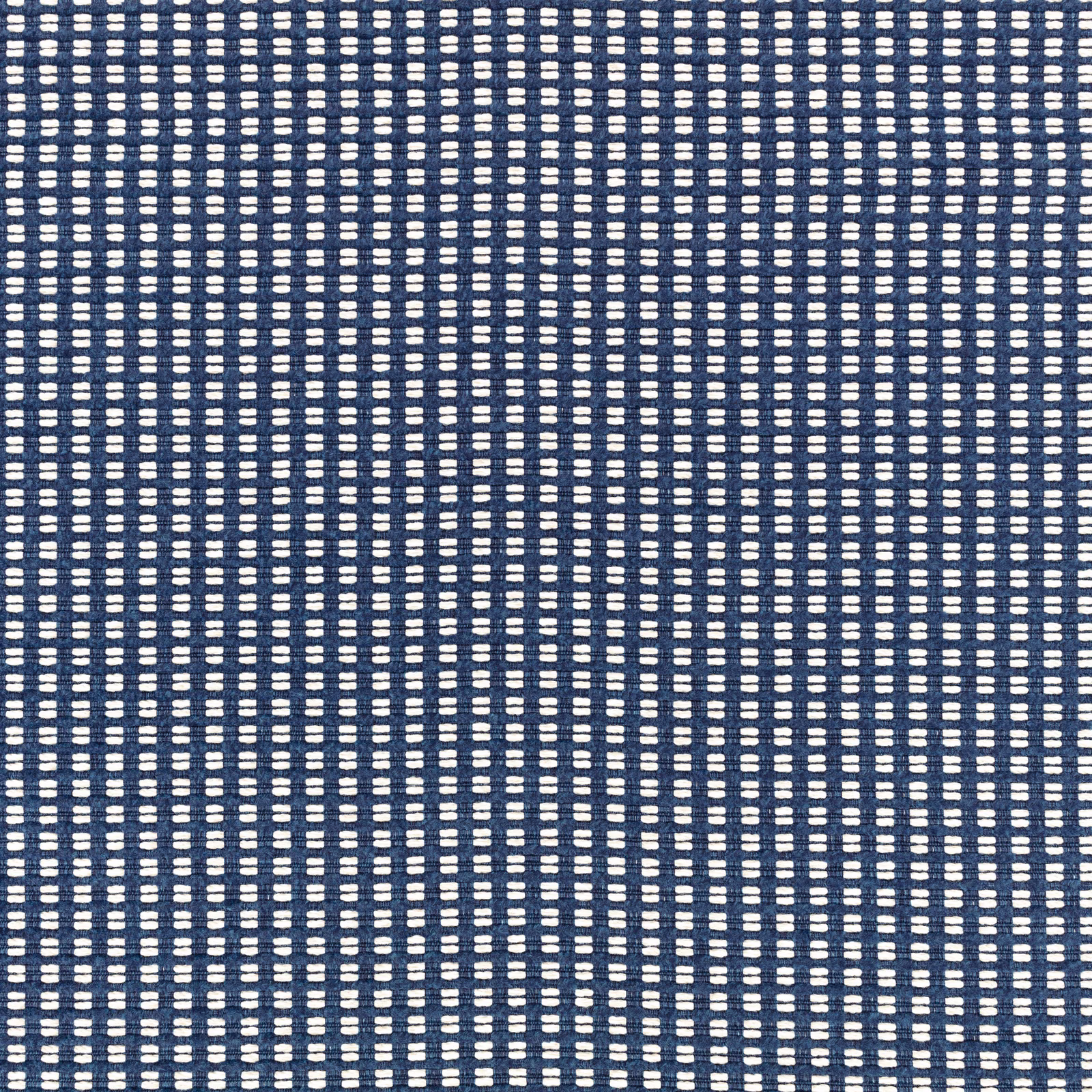 Deep ocean-blue woven fabric with tiny ivory checks and tactile outdoor texture