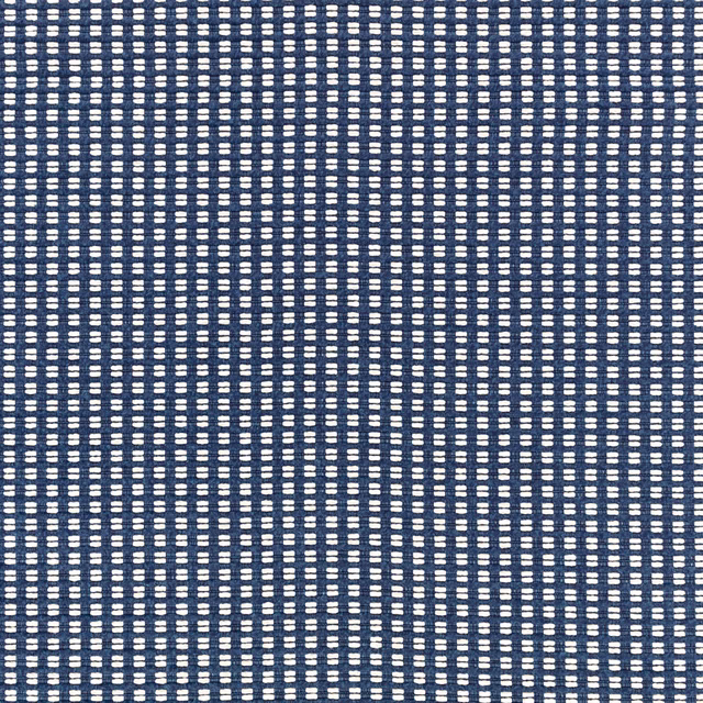 Deep ocean-blue woven fabric with tiny ivory checks and tactile outdoor texture