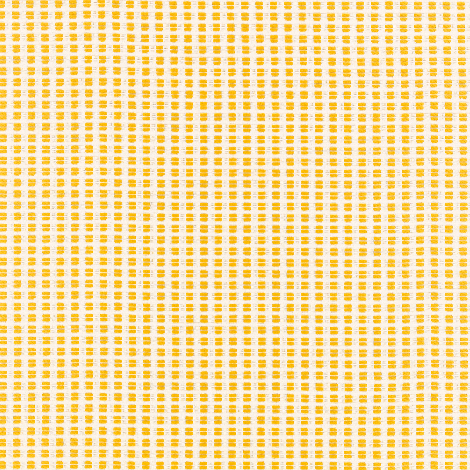 Sunny ochre yellow dashes forming a fine woven grid on ivory ground