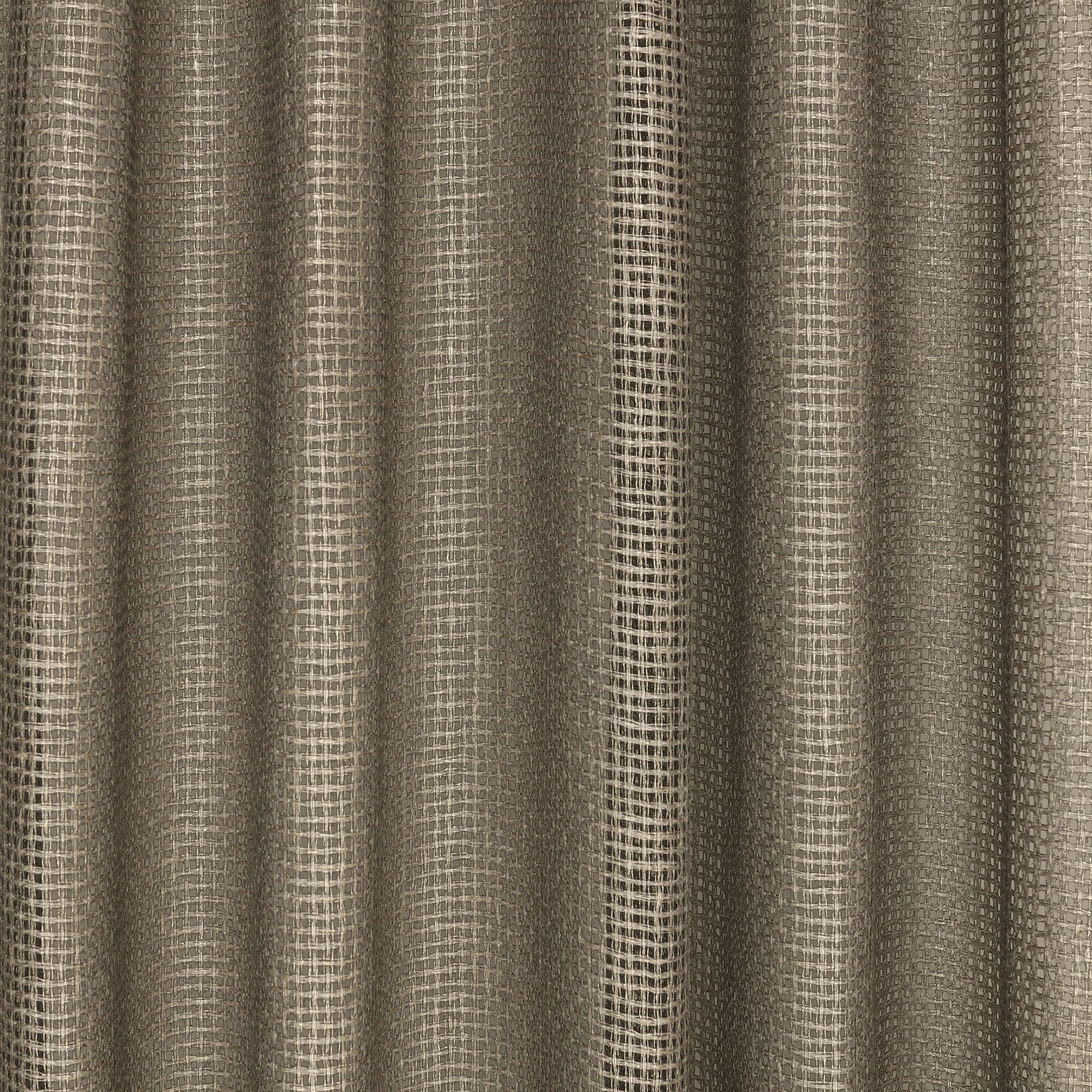 Muted sandy-gold sheer fabric with open grid weave gathered into vertical folds