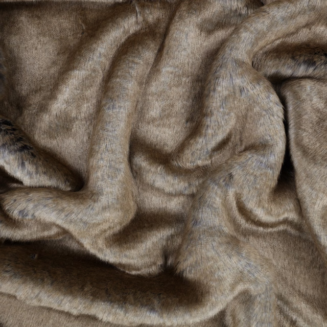 Smoky taupe-brown plush fabric with blue-grey highlights folded into soft waves
