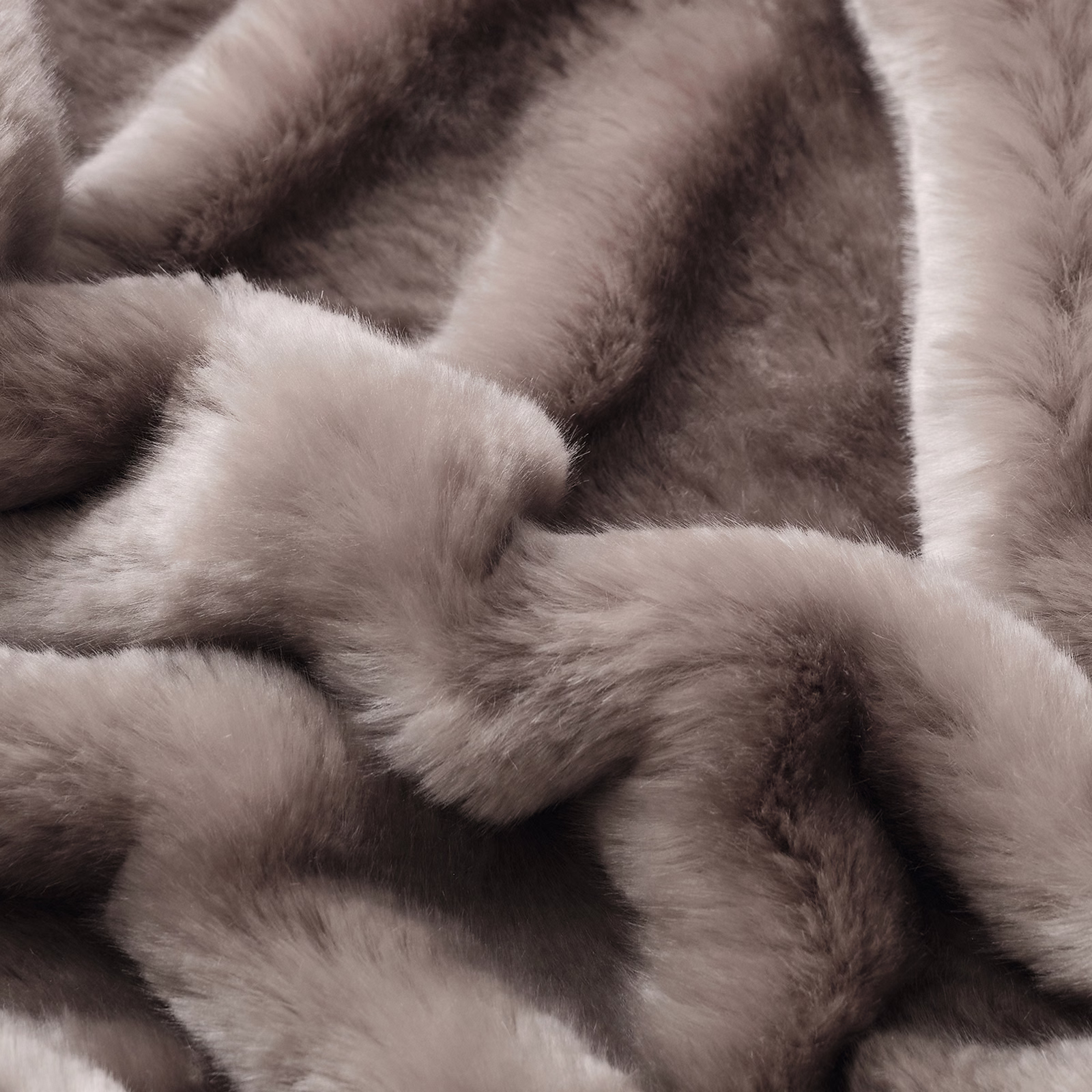 Mushroom taupe plush pile in broad overlapping brown bands