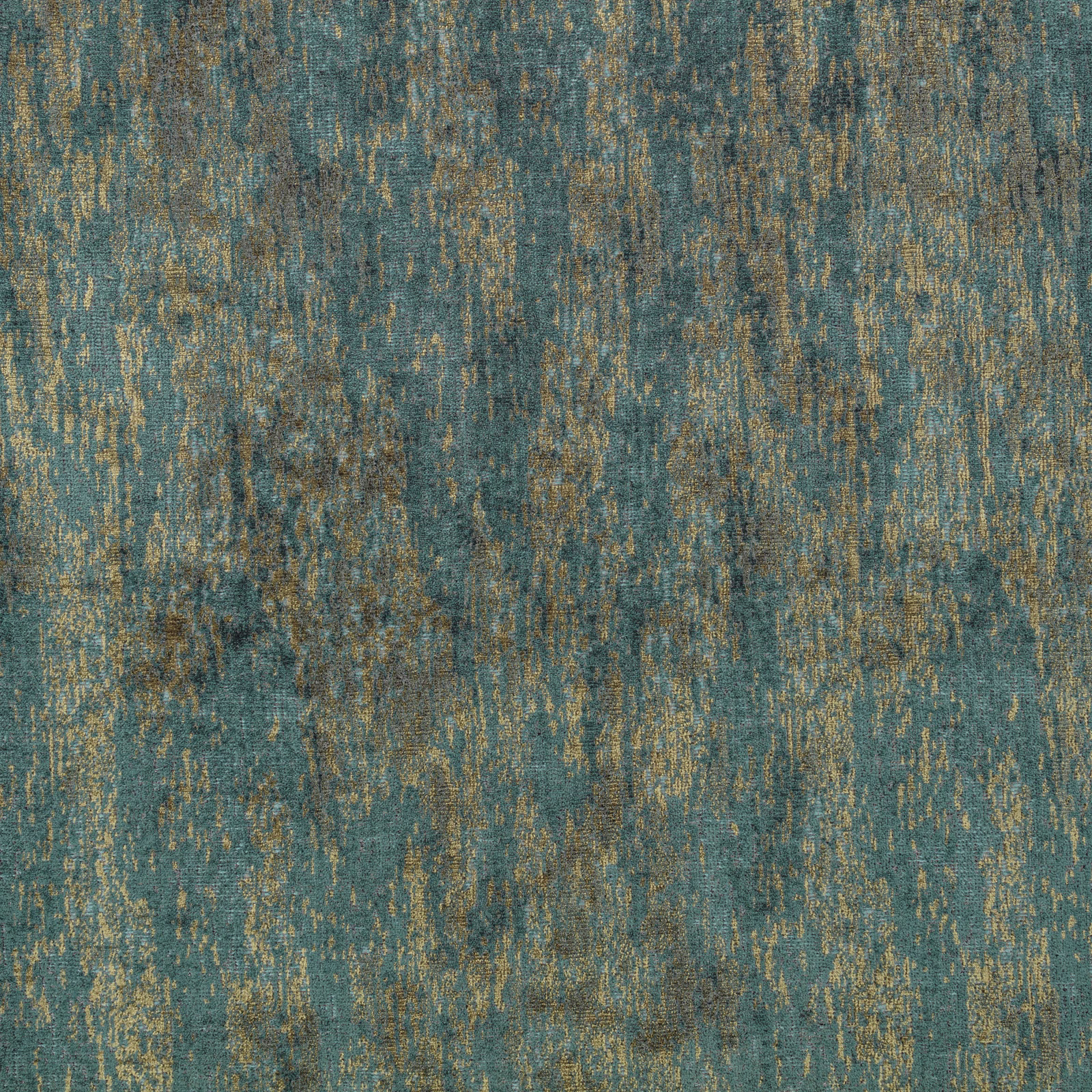 Marine teal woven fabric with mottled ochre vertical striations and tactile texture