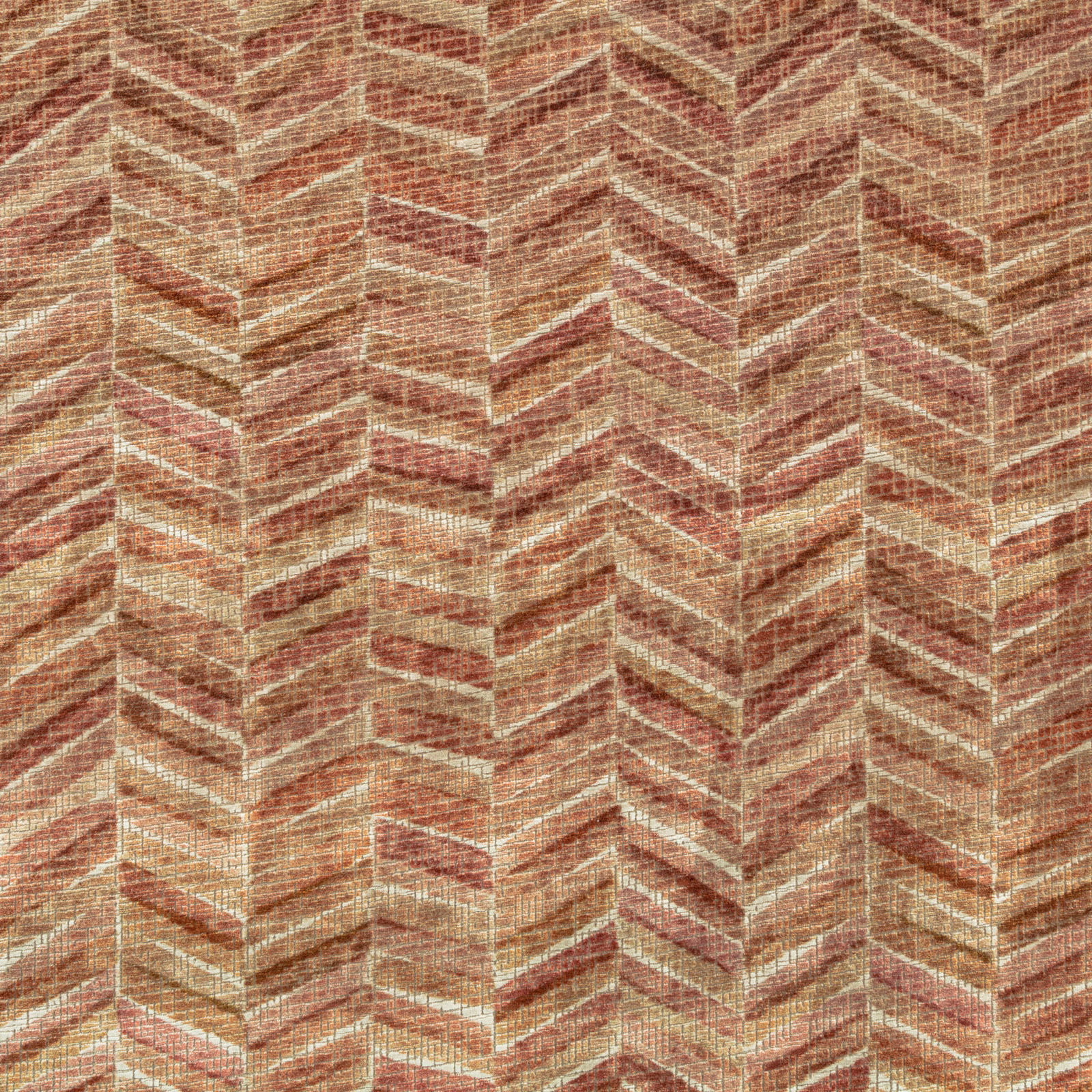 Spiced terracotta woven chevron fabric with flecked beige and cream texture