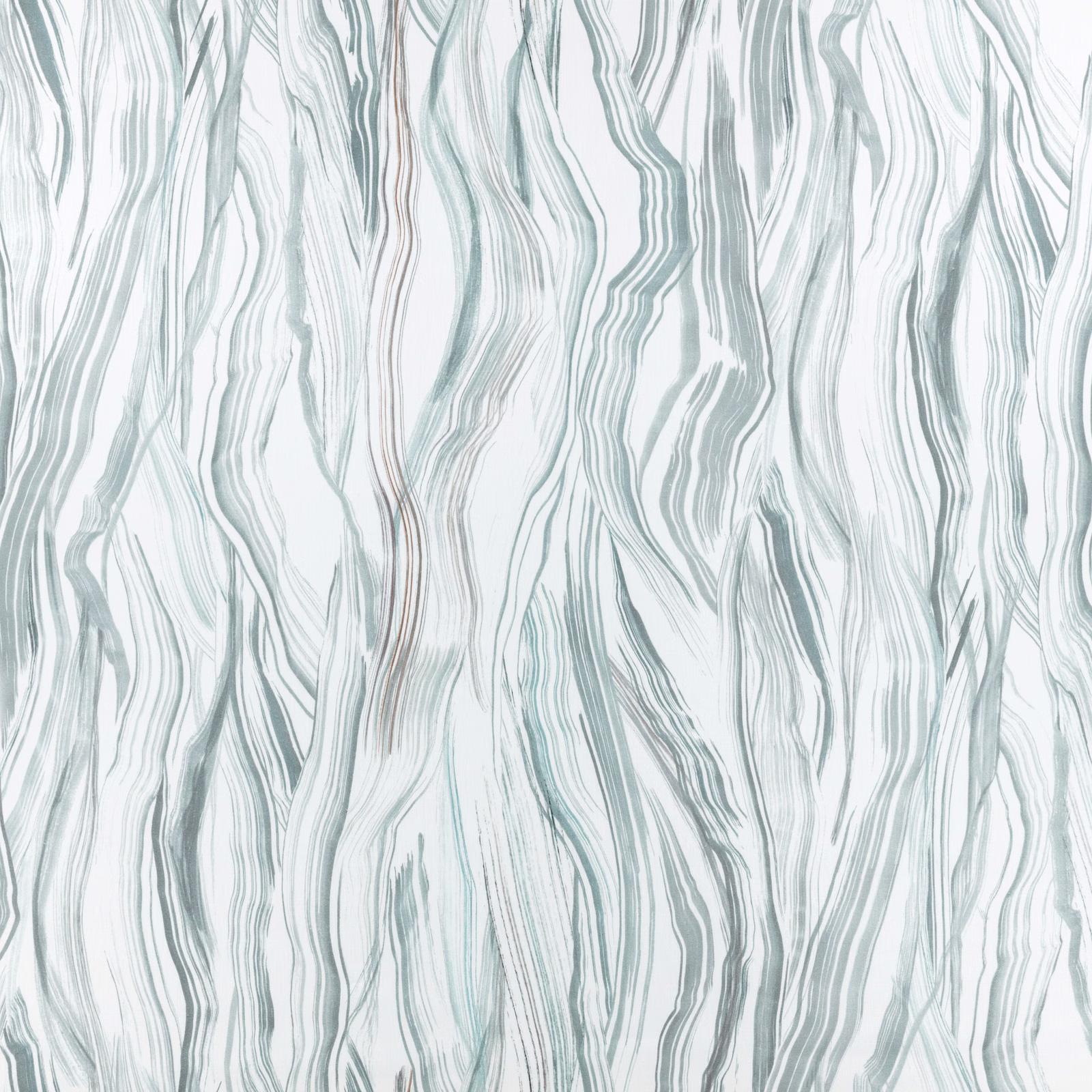 Pale seafoam fabric with flowing grey-green vertical striations on a light ground