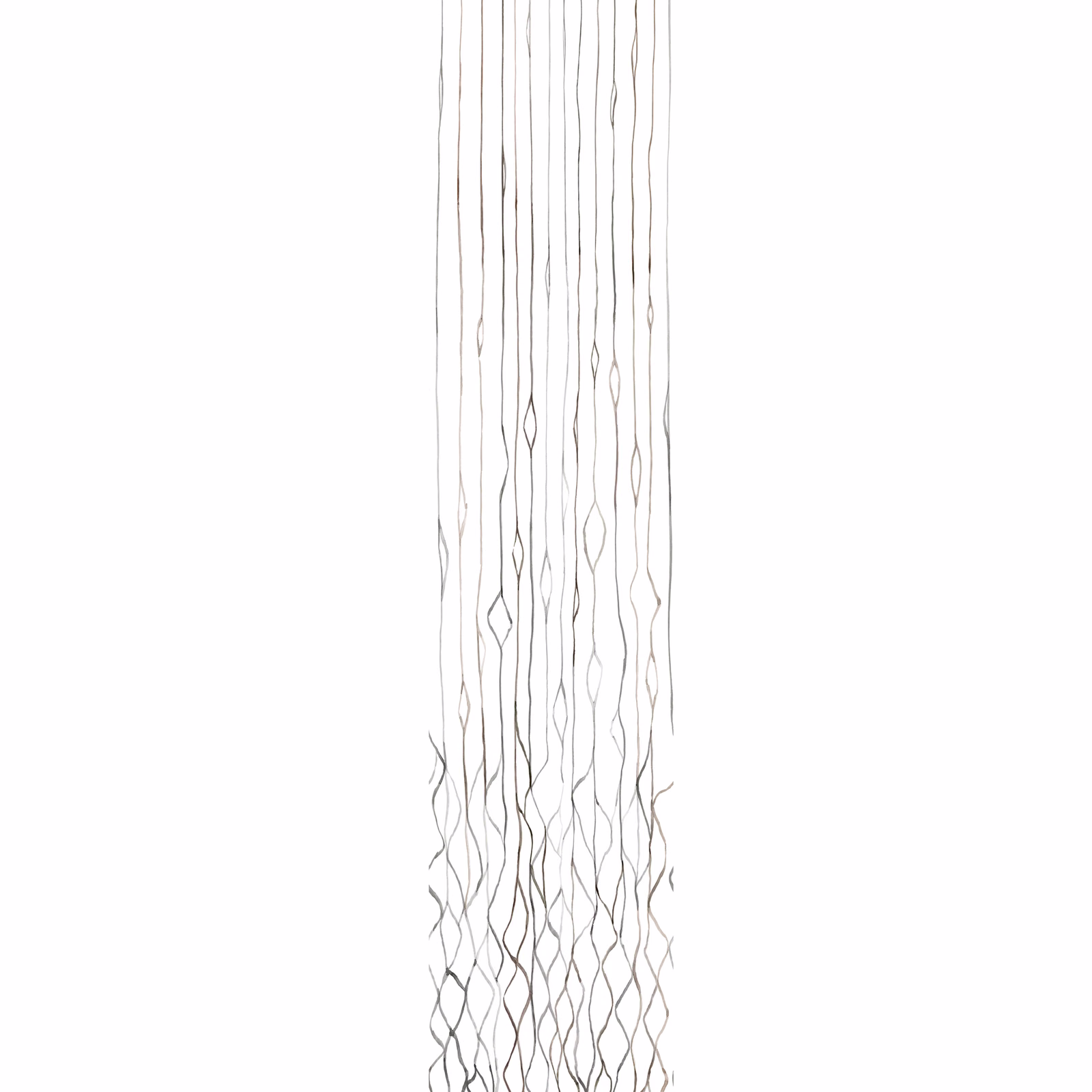 Natural ivory fabric with fine taupe vertical tracery, airy above and denser below