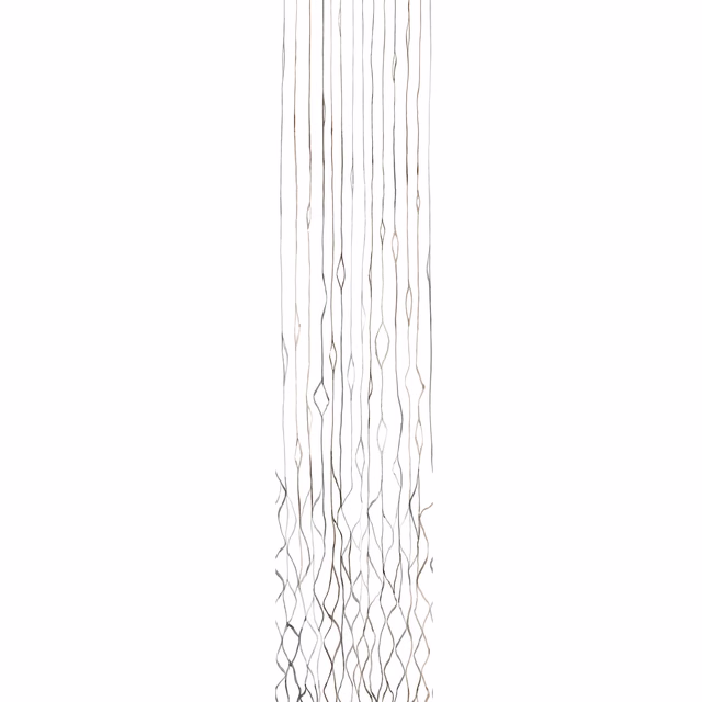 Natural ivory fabric with fine taupe vertical tracery, airy above and denser below