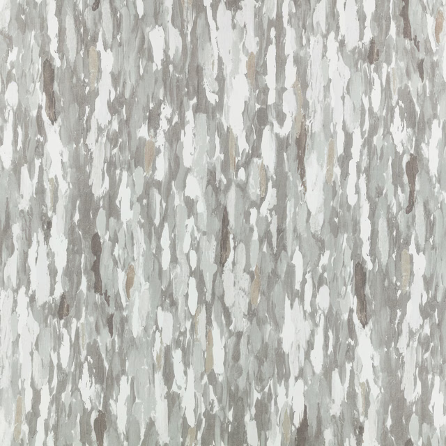 Pale grey textile with vertical white, taupe and stone painterly streaks