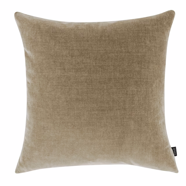 Warm buff beige plain fabric cushion with softly brushed, subtly mottled texture
