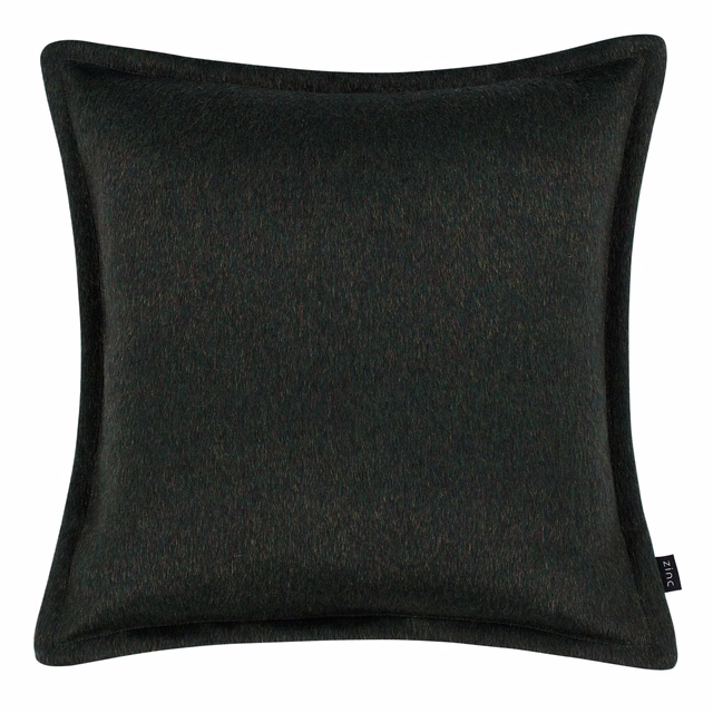 Near-black charcoal Cyrus Hunting fabric with a fine mottled surface on a tailored cushion