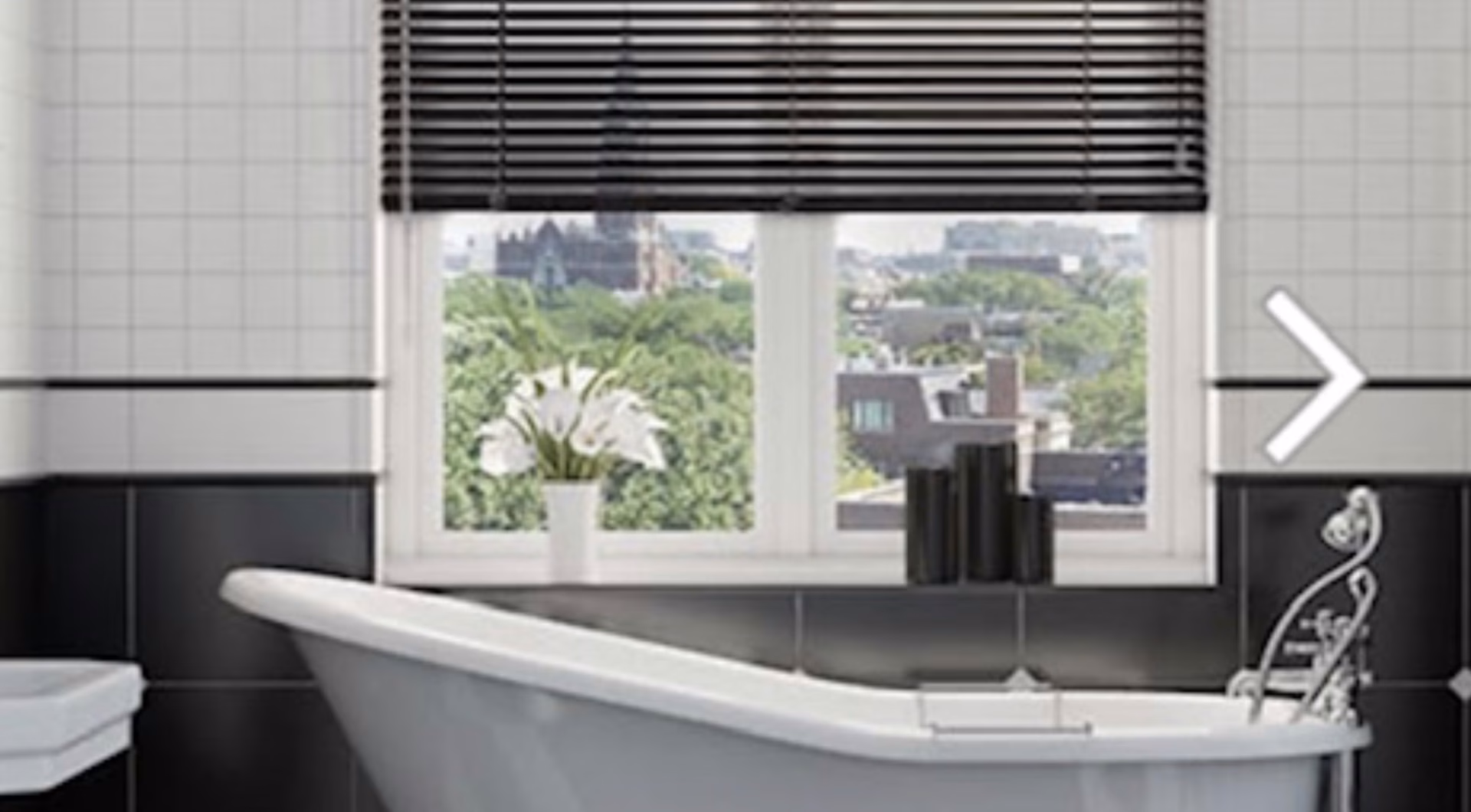 A venetian blind in a bathroom