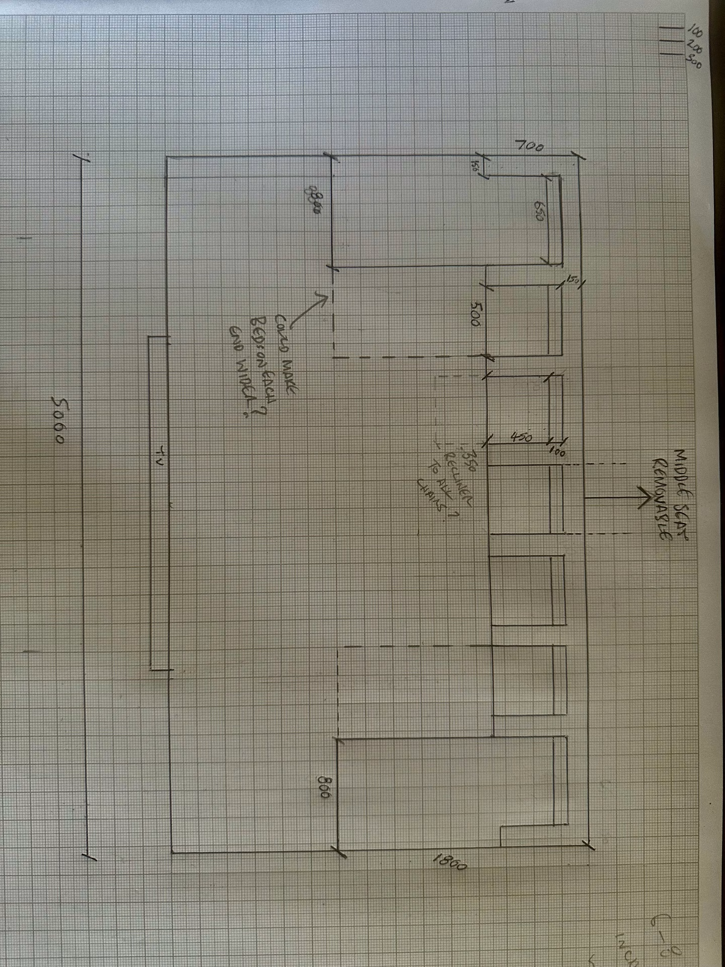 The measured sketch the seating was built from