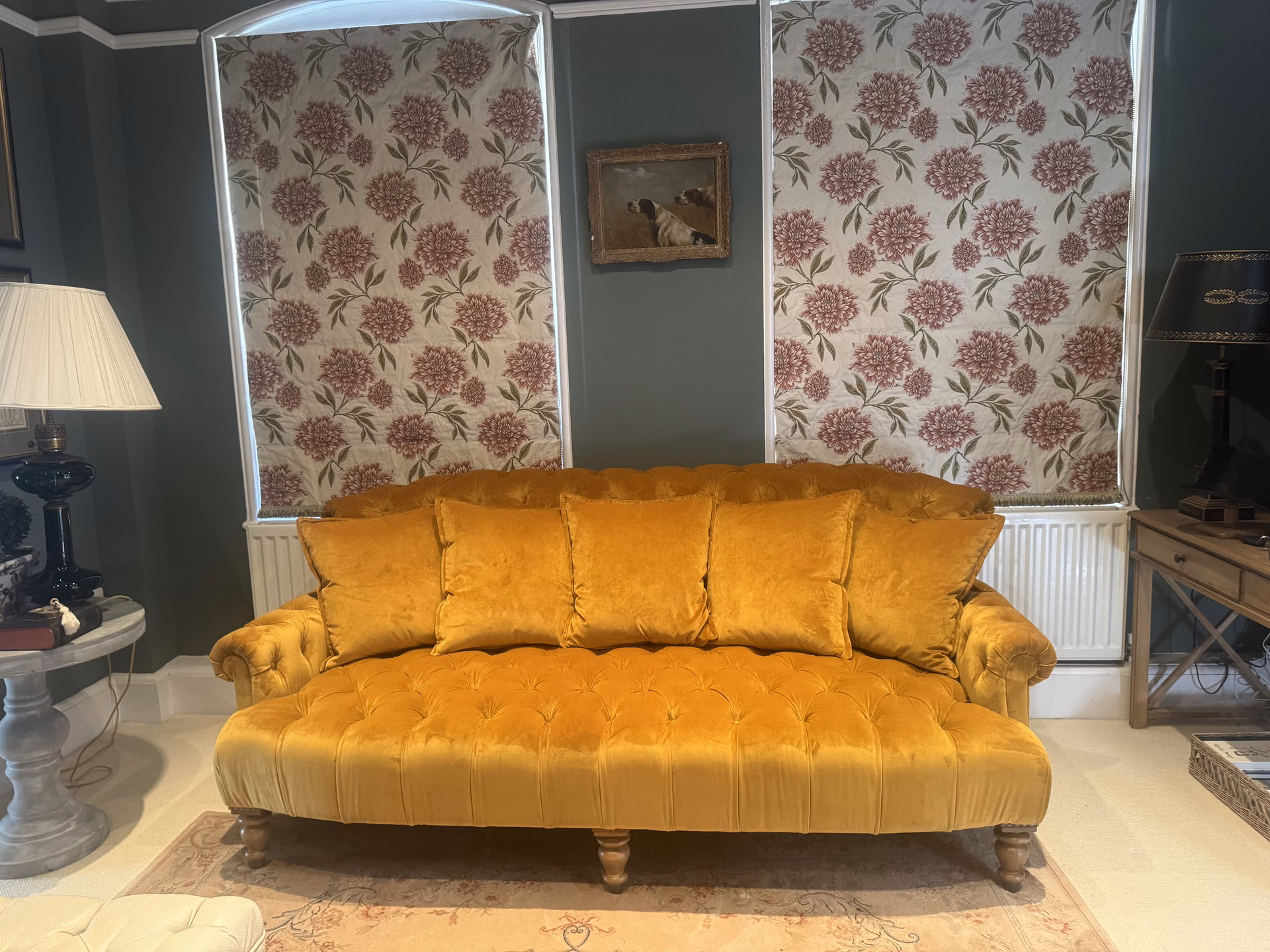 The same daybed rebuilt and covered in Linwood Omega velvet in Cognac